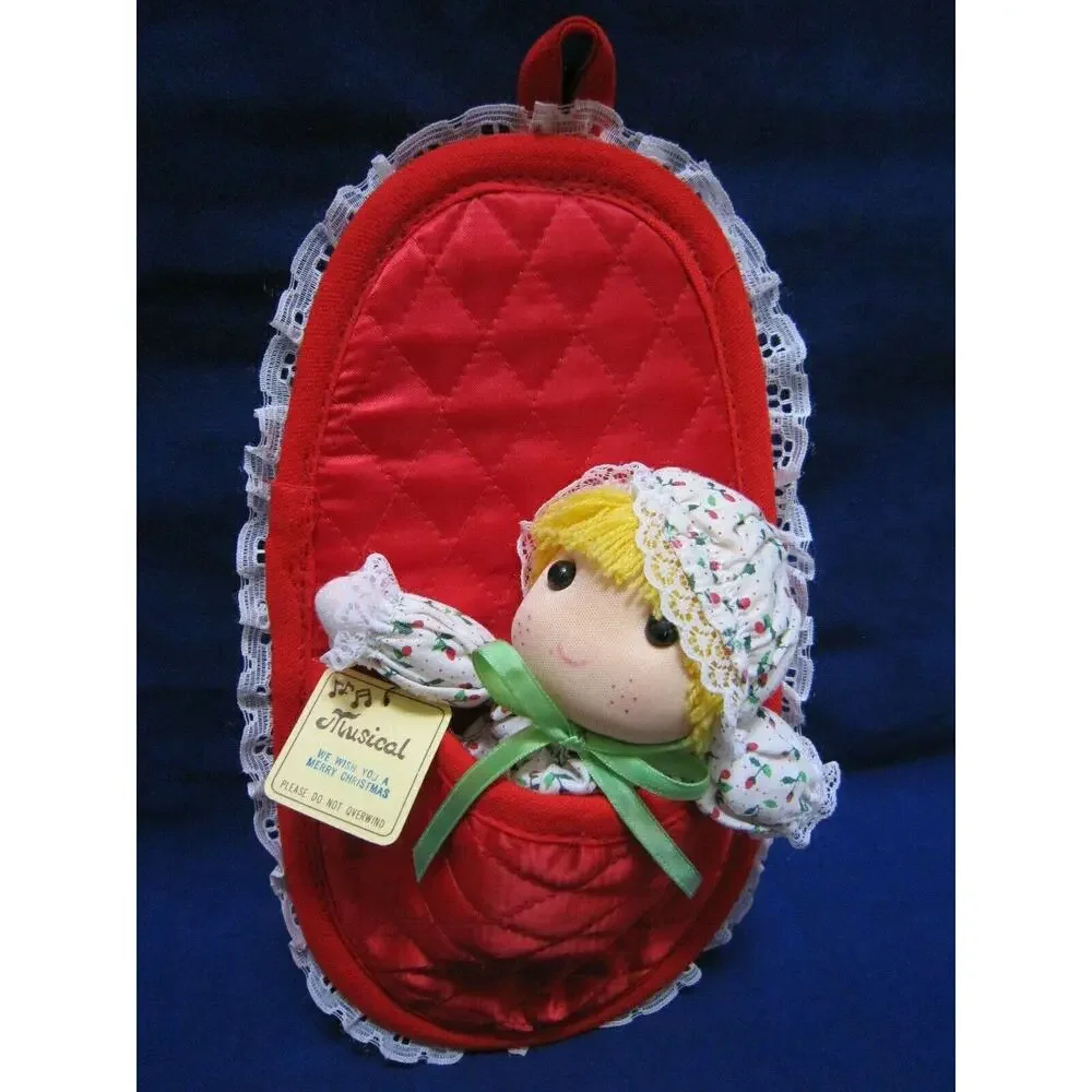 Vintage Christmas Musical Baby Doll George Good Music Box Wish You a Merry X'mas